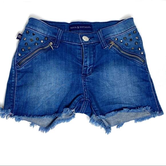 Rock & Republic Pants - Rock & Republic Shorts Rhinestone Metal Stud Cut Off Denim Short  Blue Womens 0